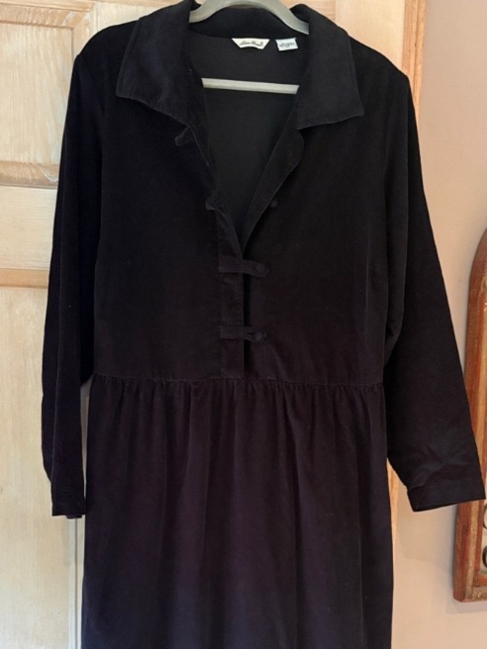 Vintage Eddie Bauer Black Corduroy Maxi Dress with Collar Size 2X